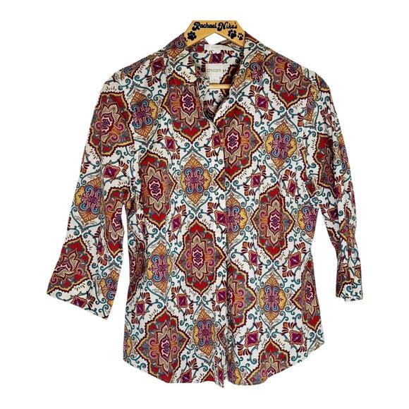 Womens Chicos Paisley No Iron 3/4 Sleeve Shirt Top Blouse Size 1 - Picture 7 of 7
